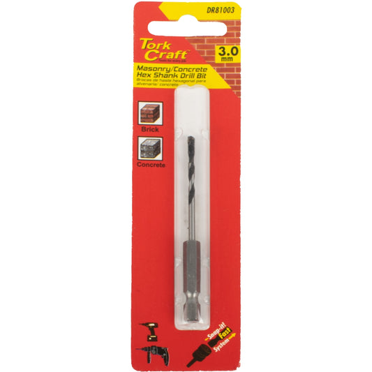 Tork Craft Drill Bit Masonry/Concrete 3.0Mm Hex Shank 1/Card