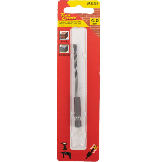 Tork Craft Drill Bit Masonry/Concrete 4.0Mm Hex Shank 1/Card