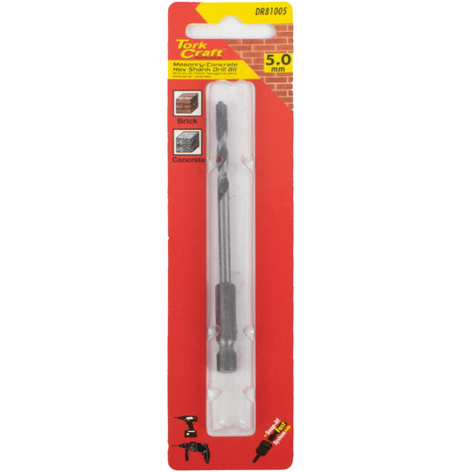 Tork Craft Drill Bit Masonry/Concrete 5.0Mm Hex Shank 1/Card