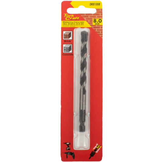 Tork Craft Drill Bit Masonry/Concrete 8.0Mm Hex Shank 1/Card