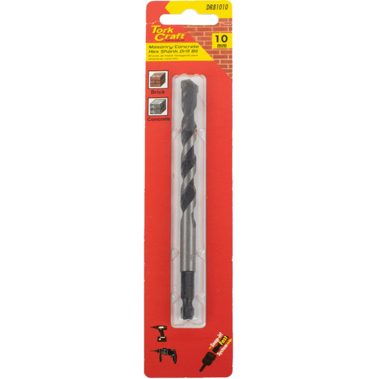 Tork Craft Drill Bit Masonry/Concrete 10.0Mm Hex Shank 1/Card