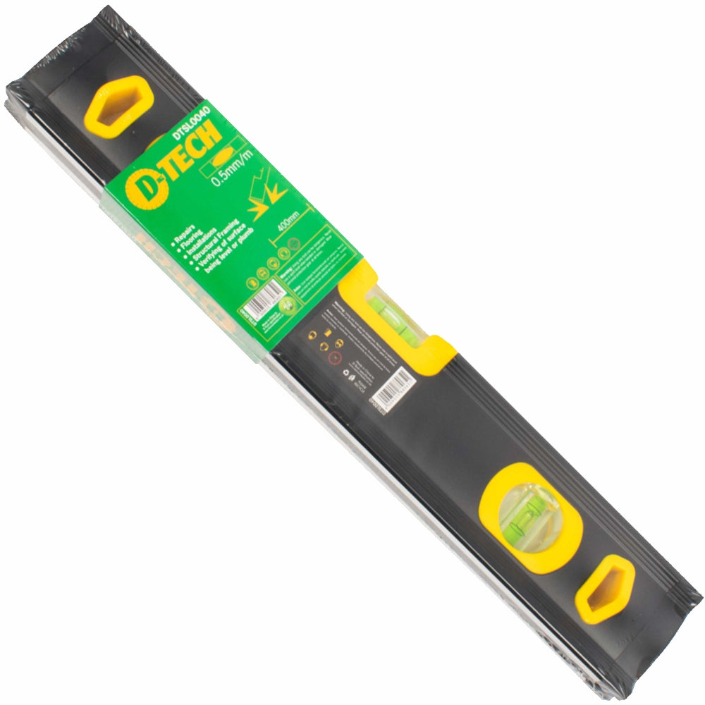D-Tech Spirit Level Beam 400Mm X 1.6Mm 3 X Vial 0.5Mm Accur. Alum.