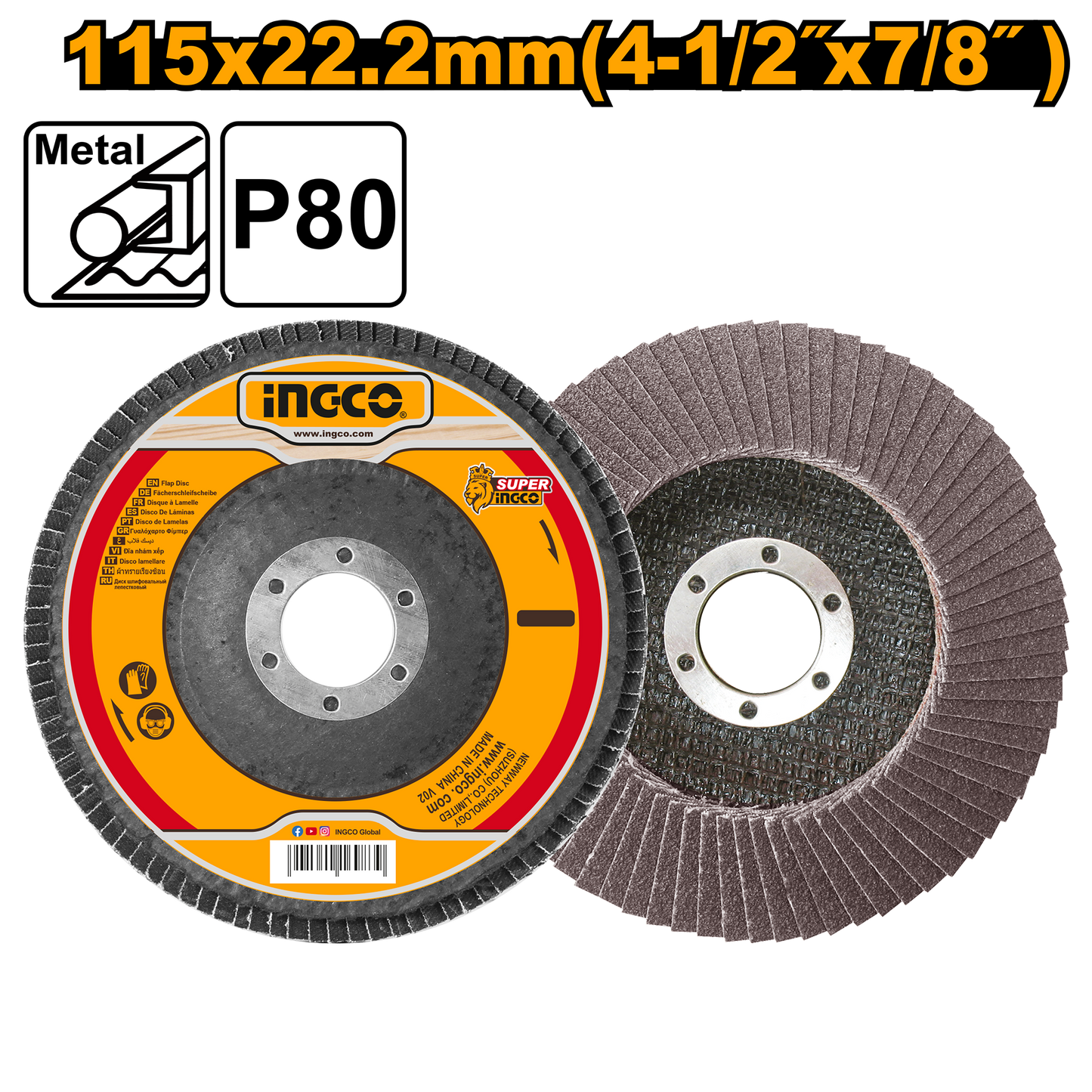 Ingco Flap Disc 115X22MM P80
