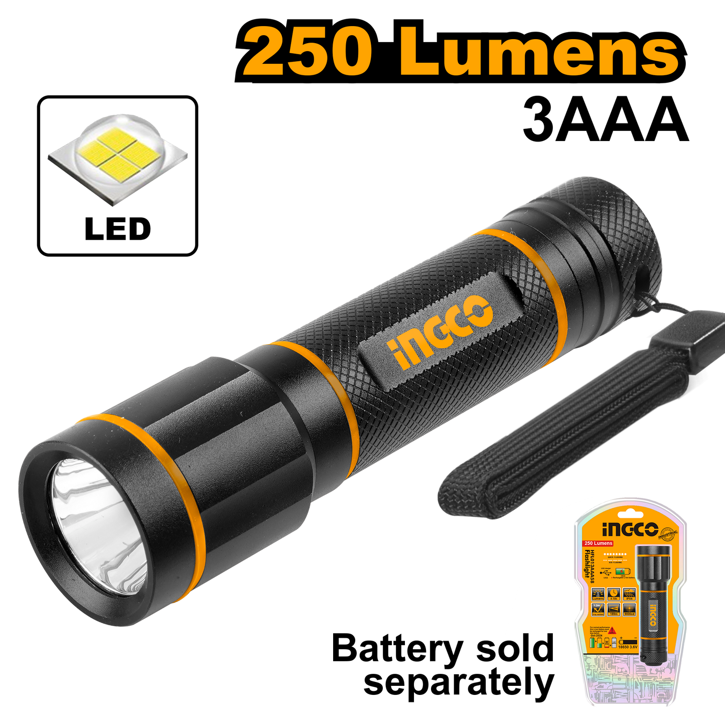 Ingco Torch Flash Light Led 250 Lumens HFL013AAA58