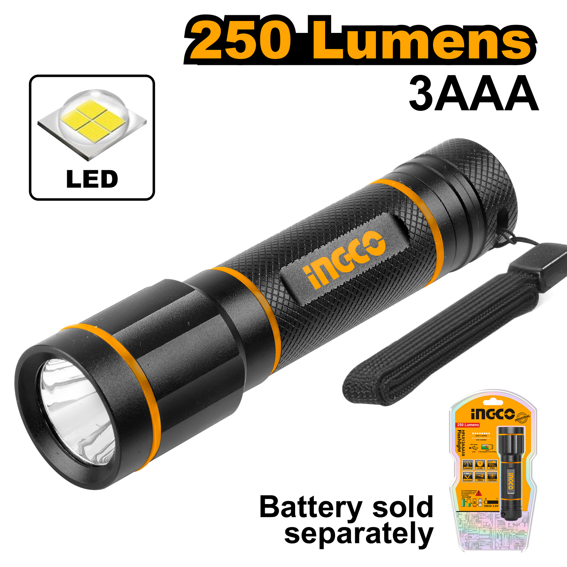 Ingco Torch Flash Light Led 250 Lumens HFL013AAA58