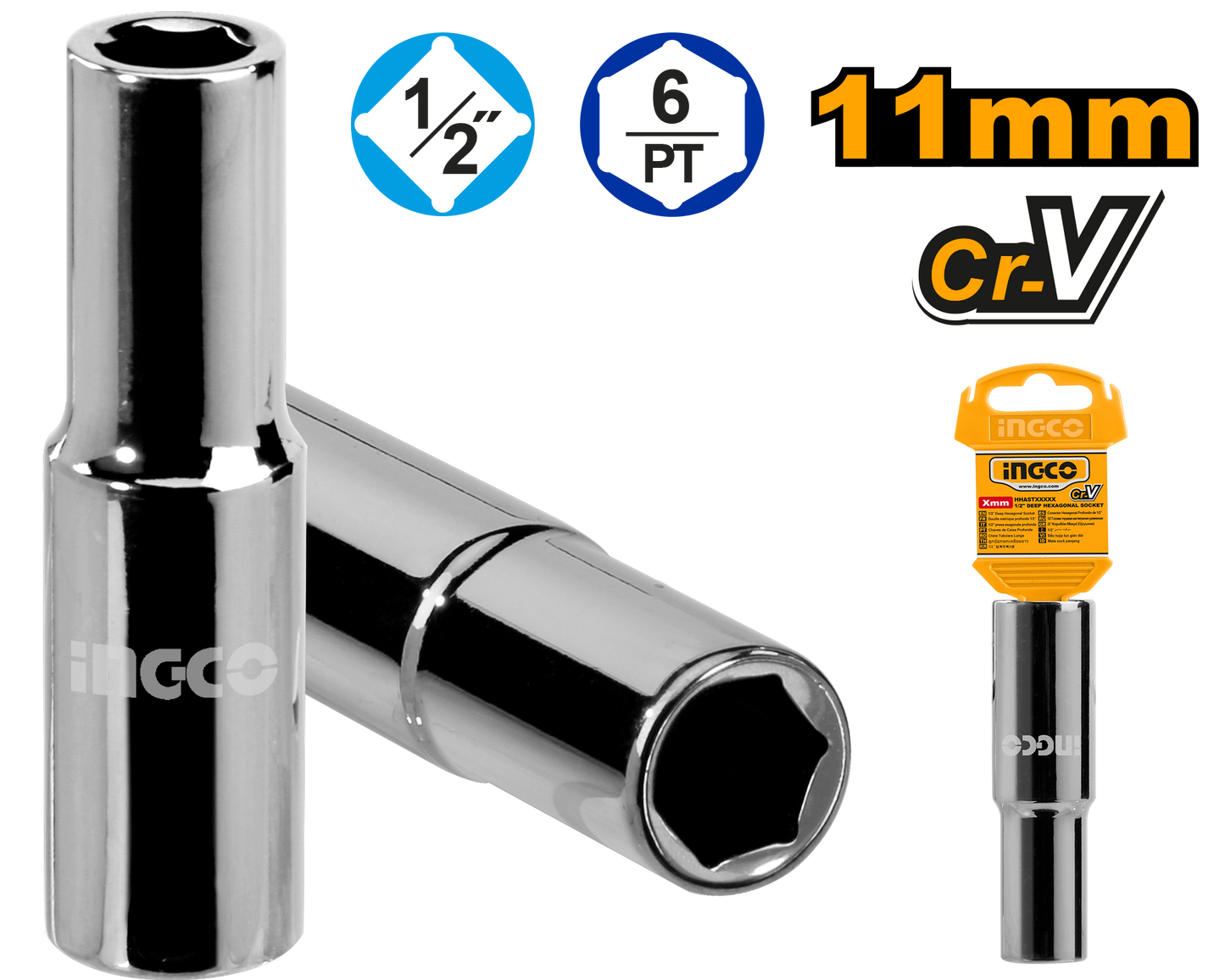 Ingco Socket Deep Hex 1/2Dr 6Pt 11Mm