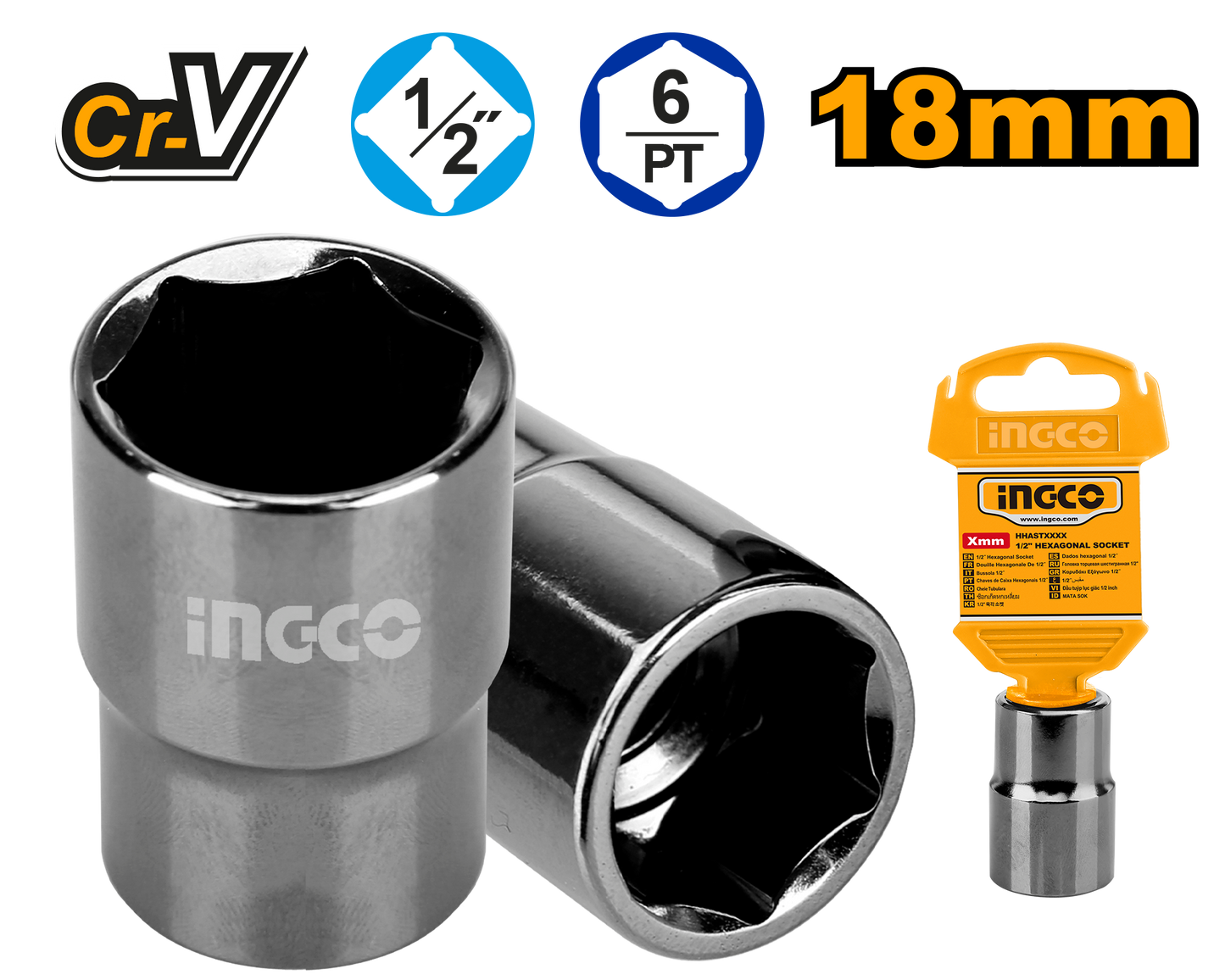 Ingco Socket Hex 1/2Dr 6Pt 18Mm