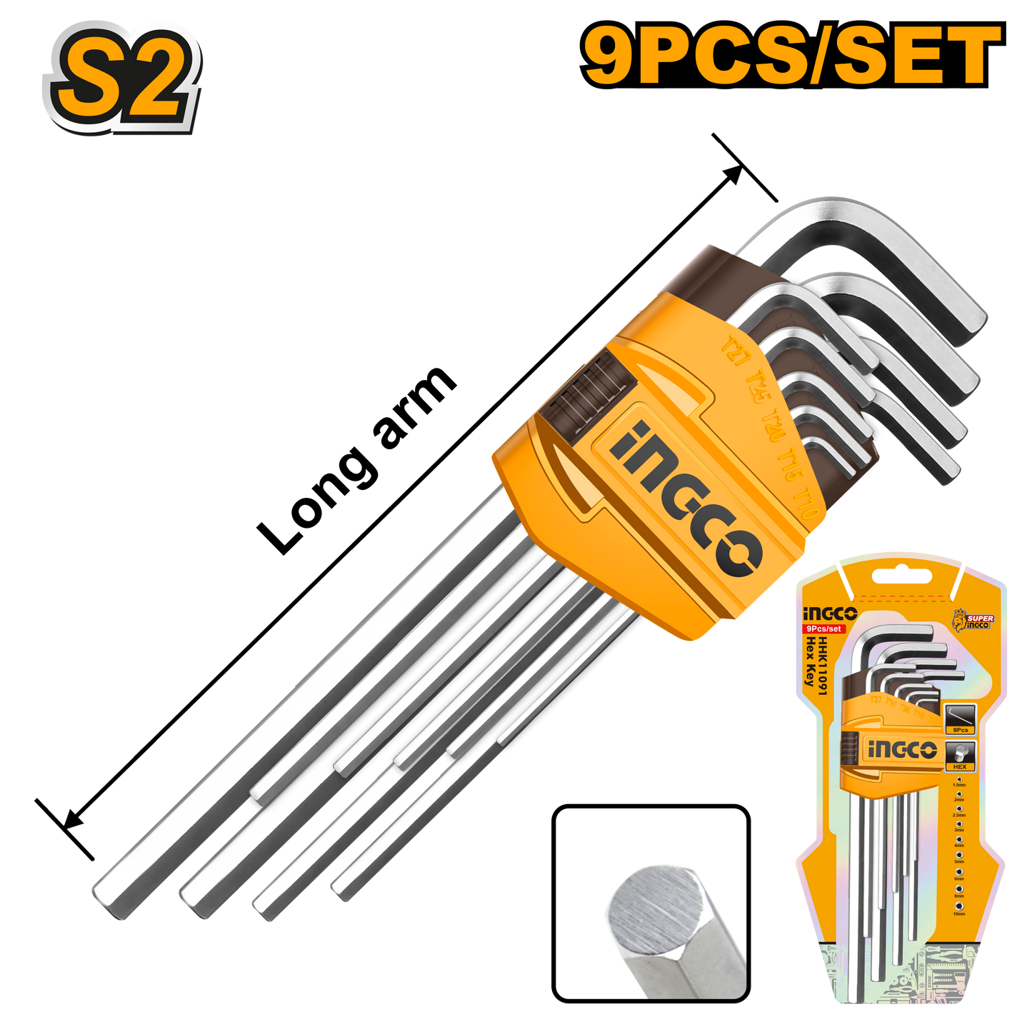 Ingco A/Key 9Pc 1.5-10Mm Long Crv