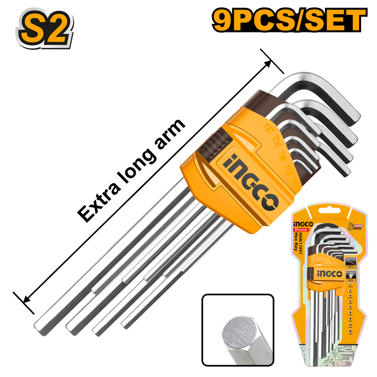 Ingco A/Key 9Pc 1.5-10Mm Xlong Crv
