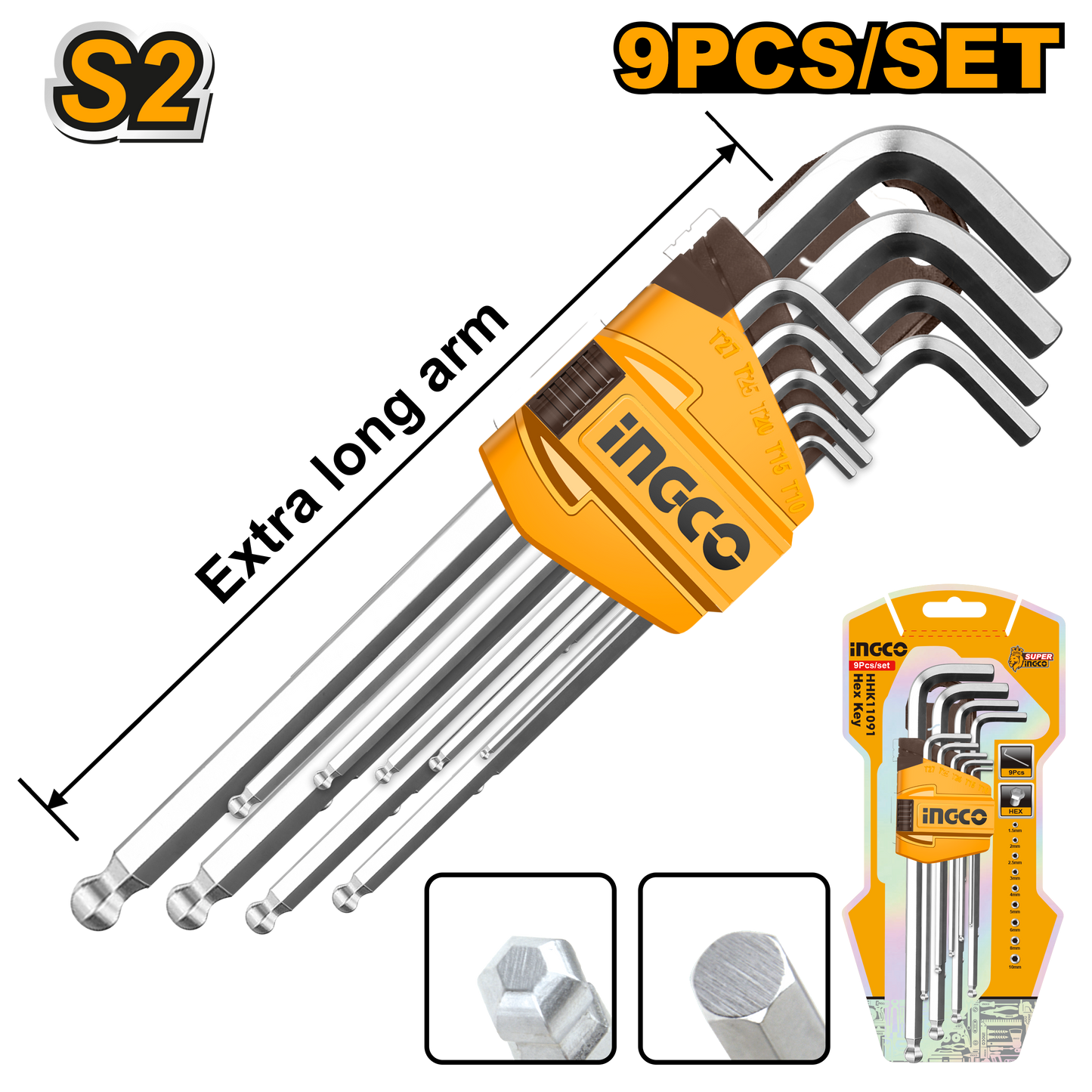 Ingco A/Key 9Pc 1.5-10Mm Bp Xl Crv