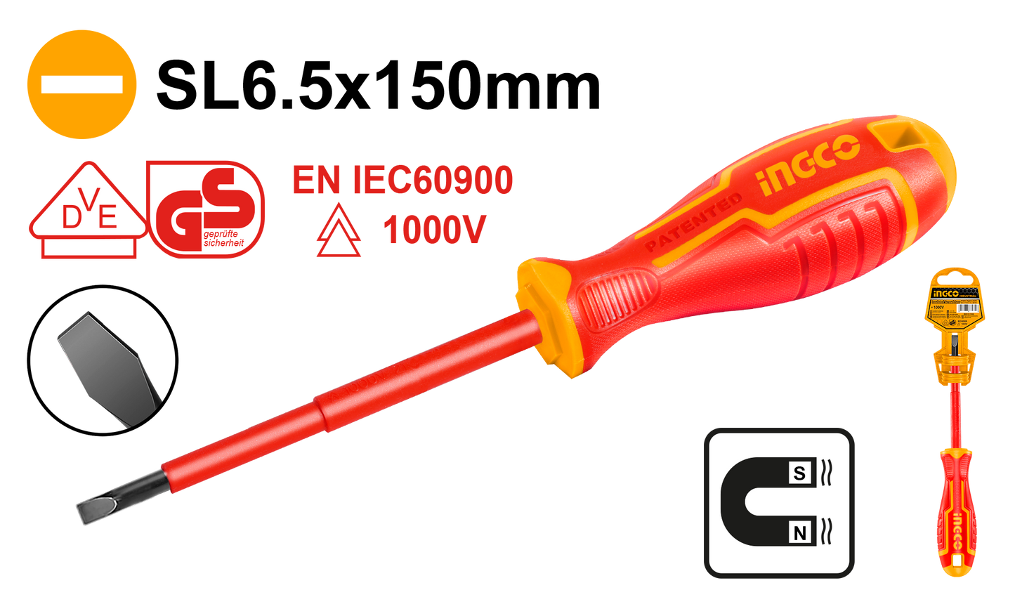 Ingco S/Driver 6.5X150Mm Ins. Cr-V