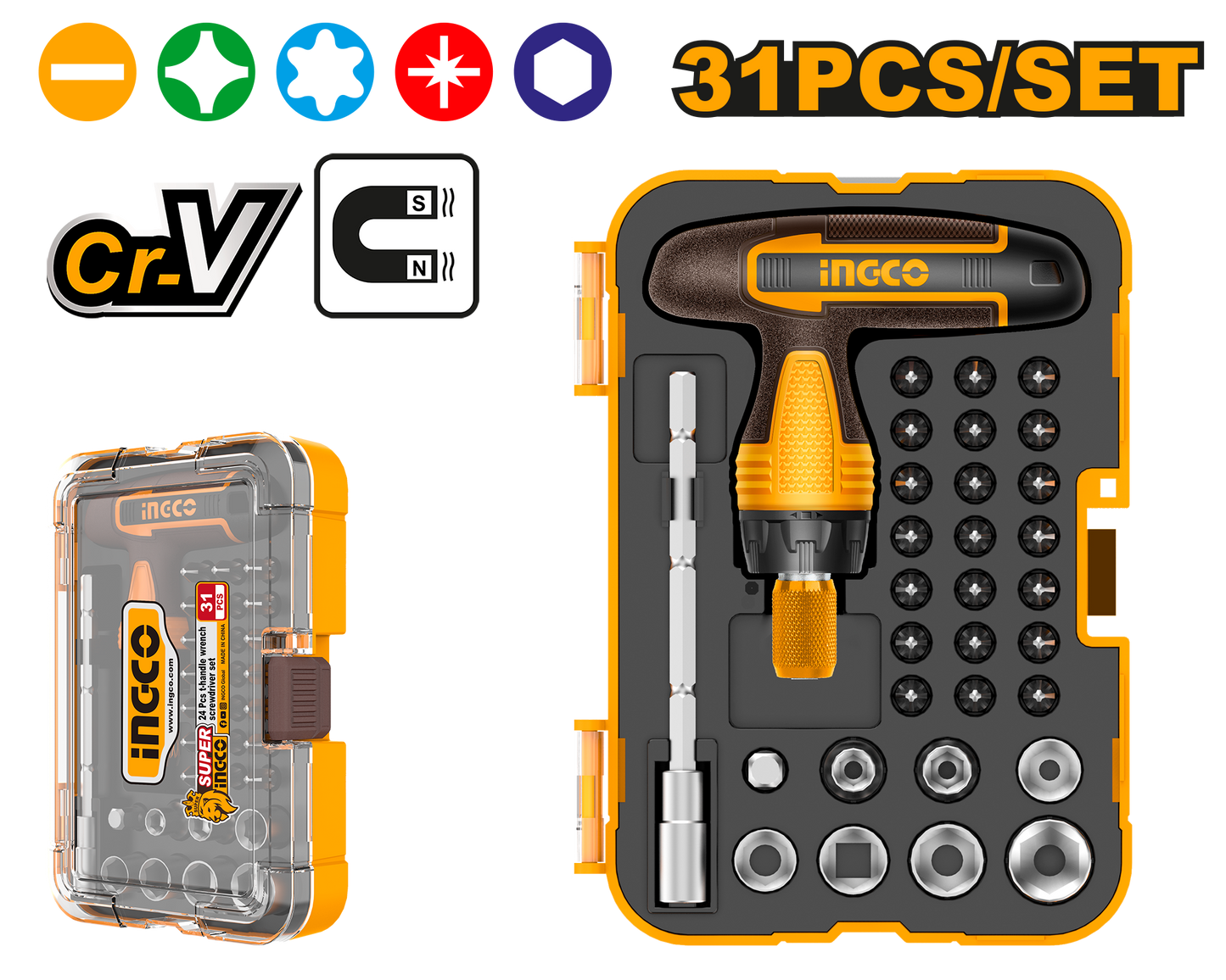 Ingco S/Driver T Hndl Wrench Set HKSDB031831Pc 