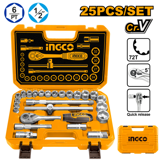 Ingco Socket Set 1/2" 25Pc 10-32 Bmc