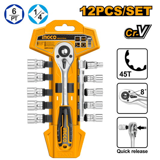 Ingco Socket Set 1/4 5-14Mm Hanger 12Pc