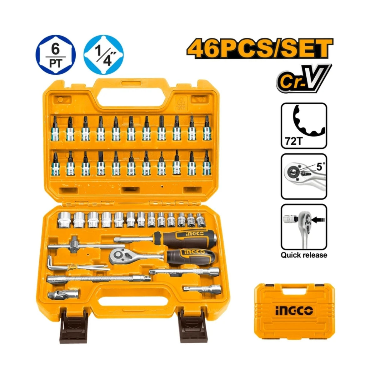 Ingco Socket Set 1/4" Dr 45pcs
