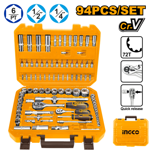 Ingco Socket Set 1/4+1/2 94Pc Bmc