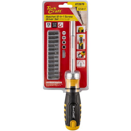 Tork Craft Ratchet S/ Driver Set 12-In-1 12Pc Bits 1Pc Driver