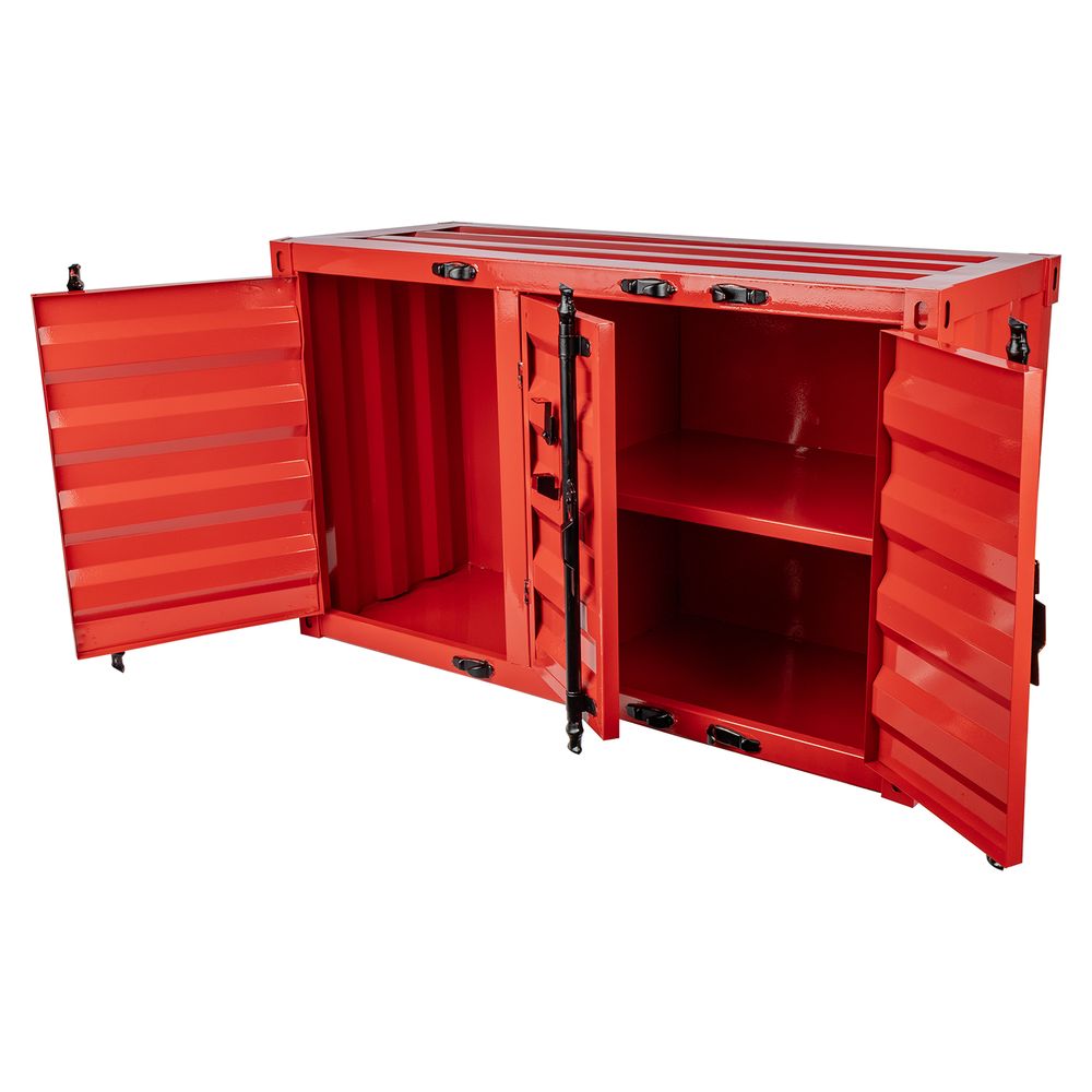 Special - Tork Craft Metal Container Storage Box 1000 X 400 X 600mm Red 3 Door Single Shelf