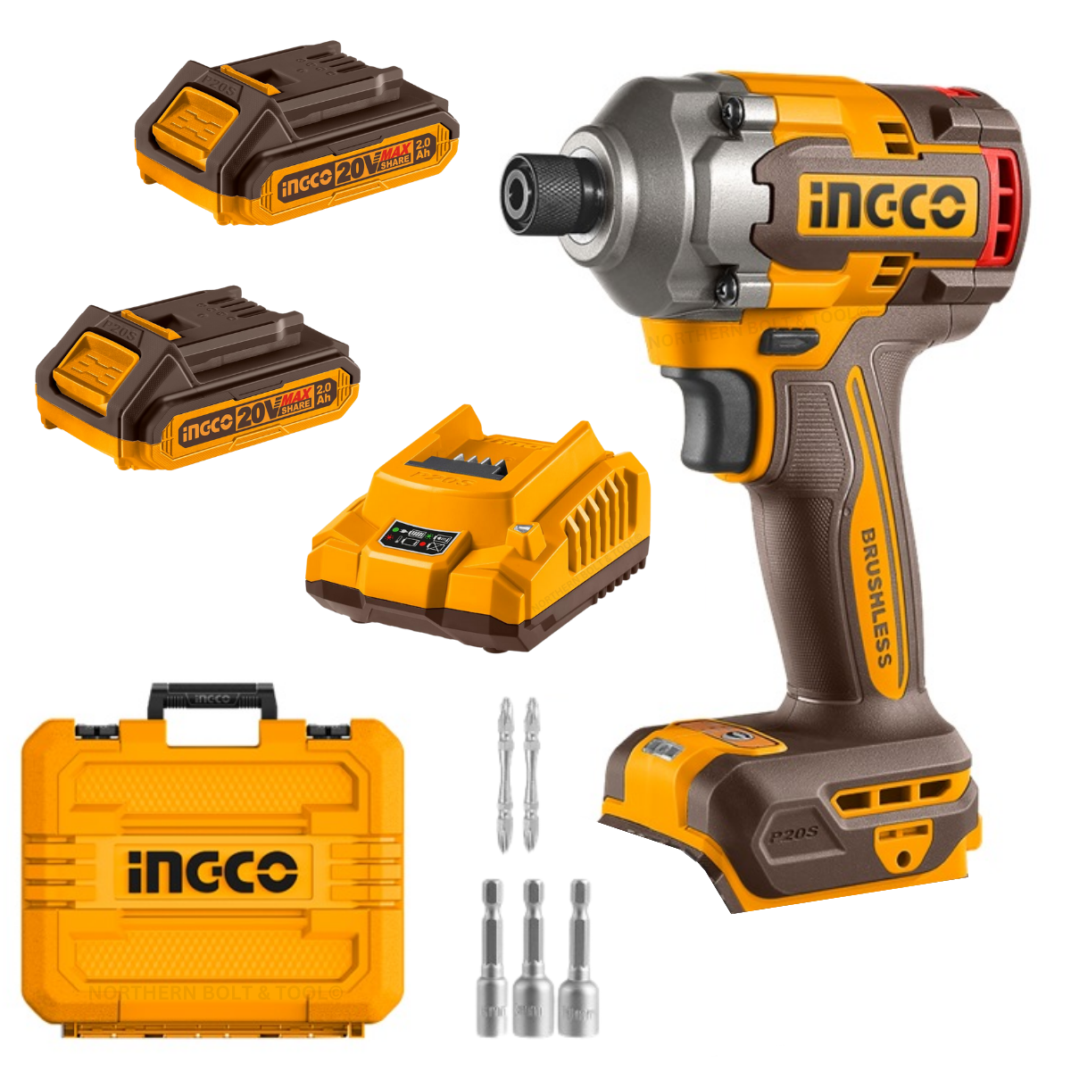 Ingco Cordless Impact Driver 285Nm 20V (Brushless) Kit