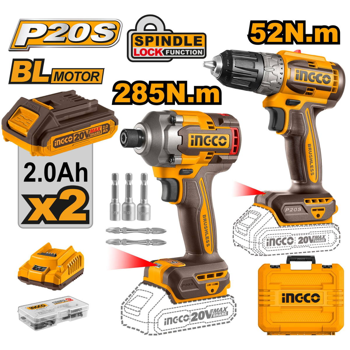 Ingco Cordless Drill and Impact Driver Kit Northern Bolt Tool