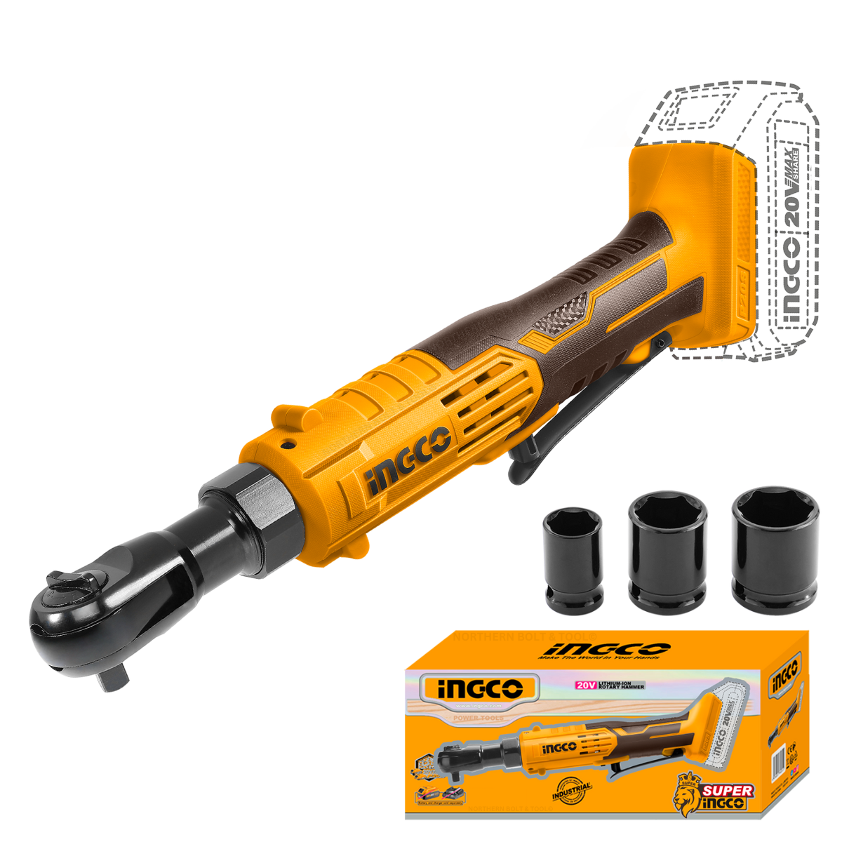 Ingco Cordless Ratchet 3/8" Dr 20V (Tool Only) 