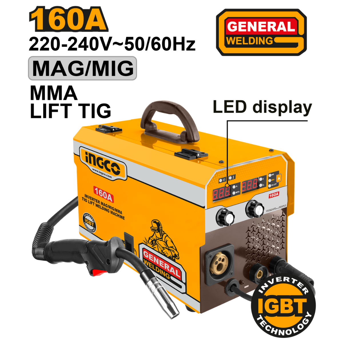 Ingco Inverter MAG/MIG/MMA/TIG Lift Welding Machine 160A ING-MGT1601N