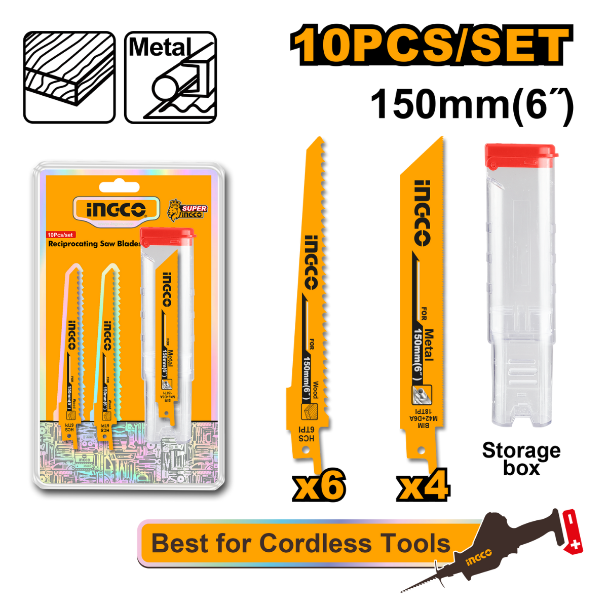 Ingco Reciprocating saw blades set 150mm 10Pcs RSB1002