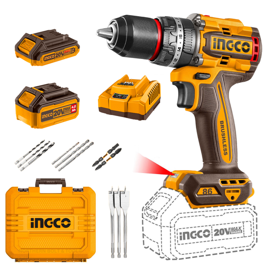 Ingco Cordless Impact Drill 86Nm Brushless 20V Kit CIDLI20868