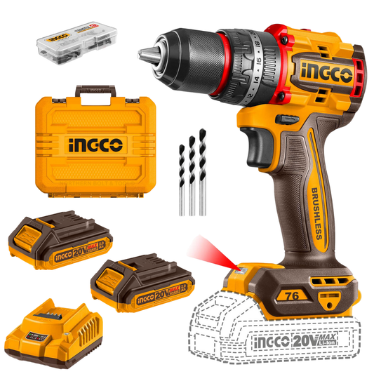 Ingco Cordless Impact Drill 76Nm Brushless 20V Kit CIDLI20768