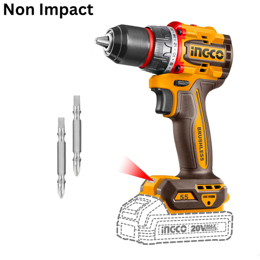 
Ingco Cordless Compact Drill 55Nm Brushless 20V (Tool Only) - Non Impact CDLI205581