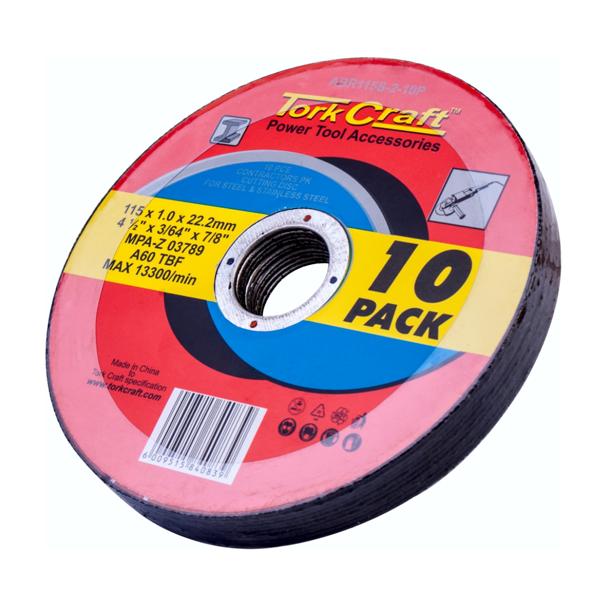 Tork Craft CUTTING DISC STEEL  & SS 115 x 1.0 x 22.2 MM 10 PACK ABR115S-2-10P