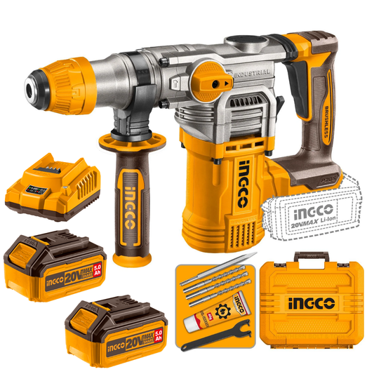 Ingco Cordless Rotary Hammer Drill 20V Kit with 2x Batteries(5Ah) CRHLI202885