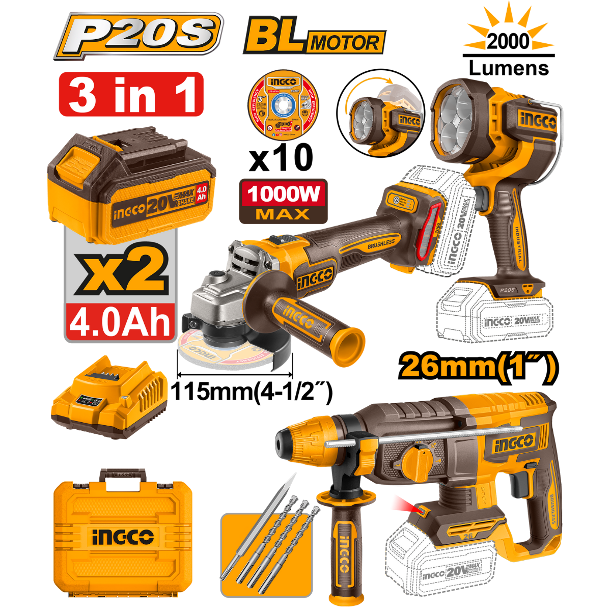 Special - Ingco Cordless Combo Kit 3pcs
