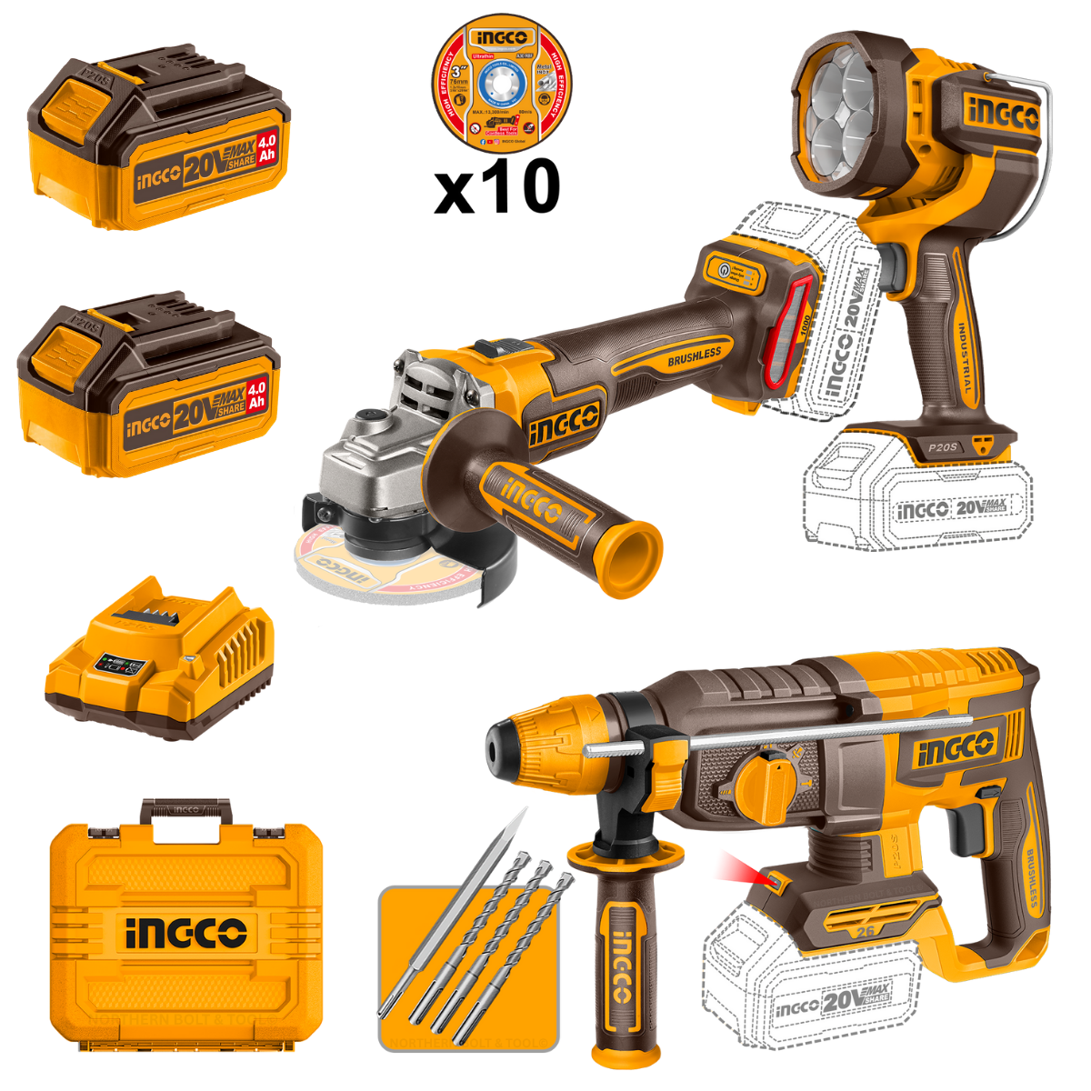Ingco Cordless Combo Kit 3pcs 