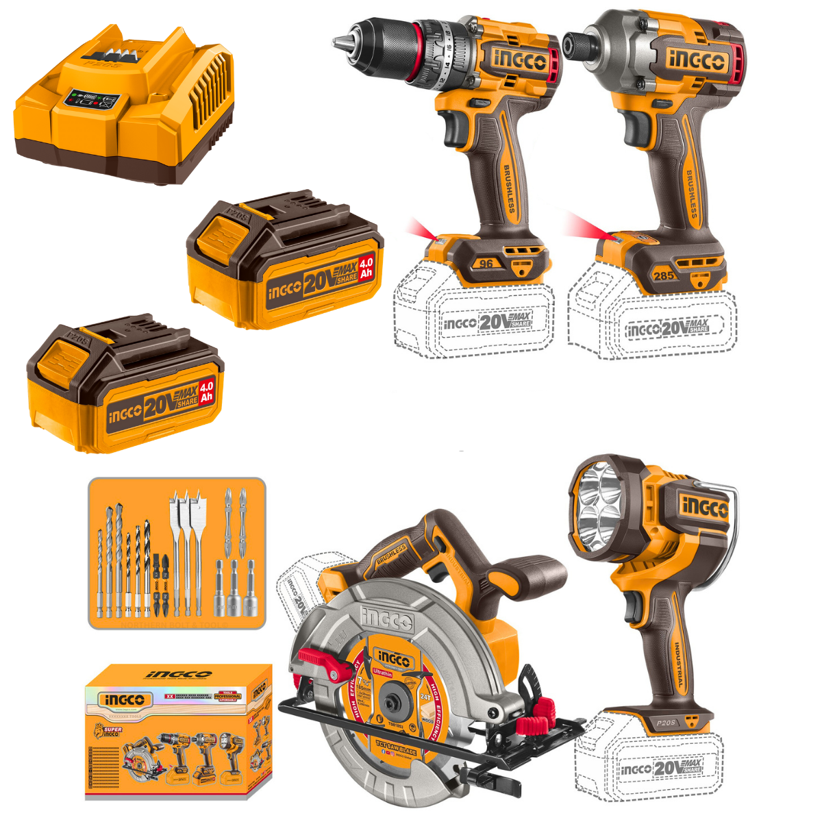 Ingco Cordless Combo Kit 4pcs 20V 