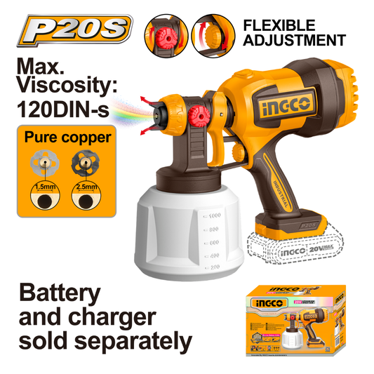Ingco Cordless Spray Gun 1L 20V (Tool only) CSGLI2004