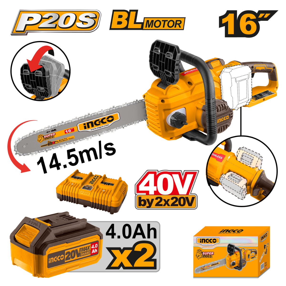 Ingco Cordless Chain Saw 16" 40V Kit CGSLI401682