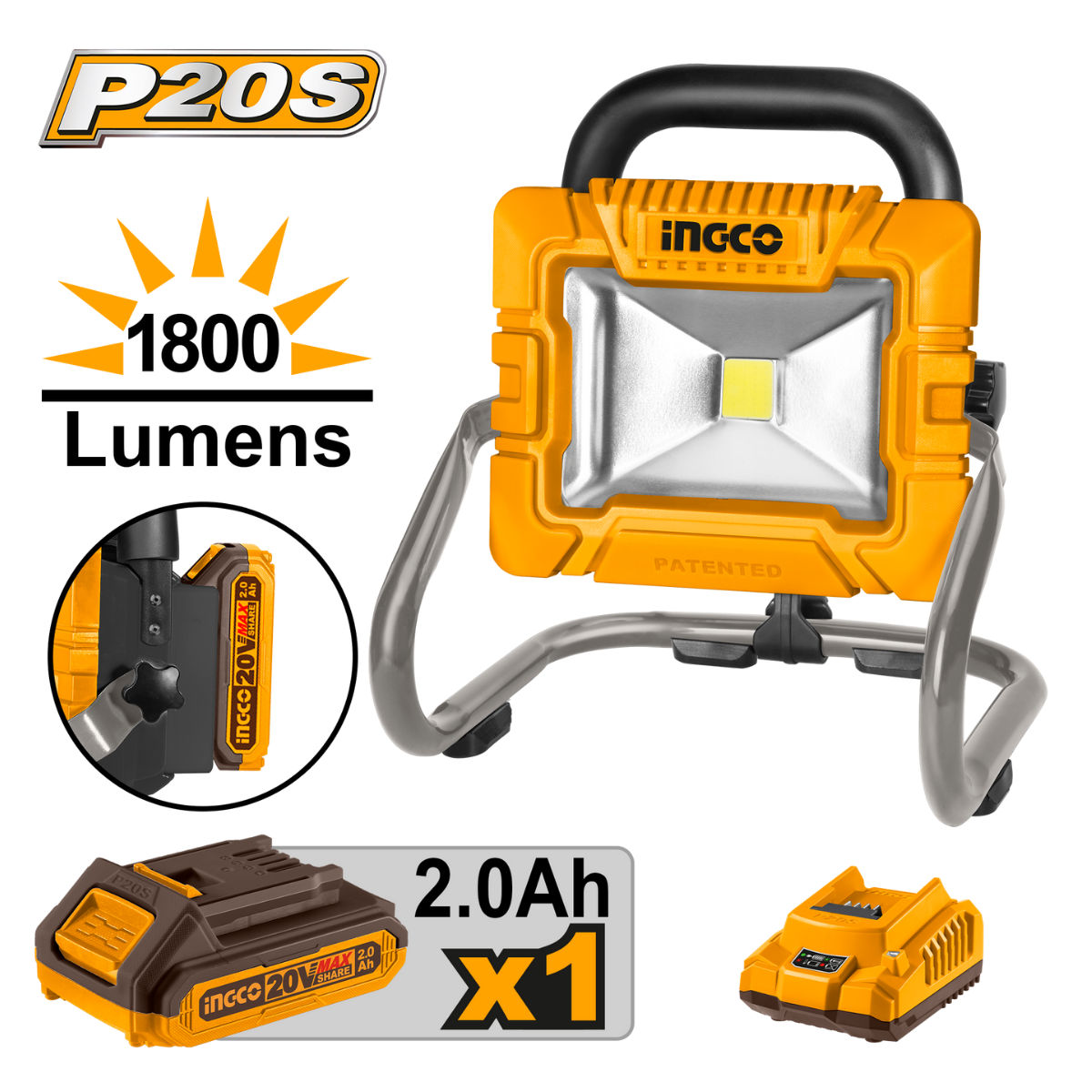 Ingco Cordless Work Lamp 1800 Lumen Kit CWLI20258
