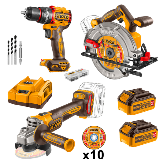 Special - Ingco Cordless Impact Drill, Angle Grinder & Circular Saw 3 Pcs Combo Kit