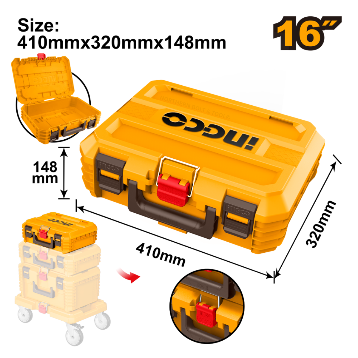 Ingco Stackable Tool Box 16" with Plastic Clasp