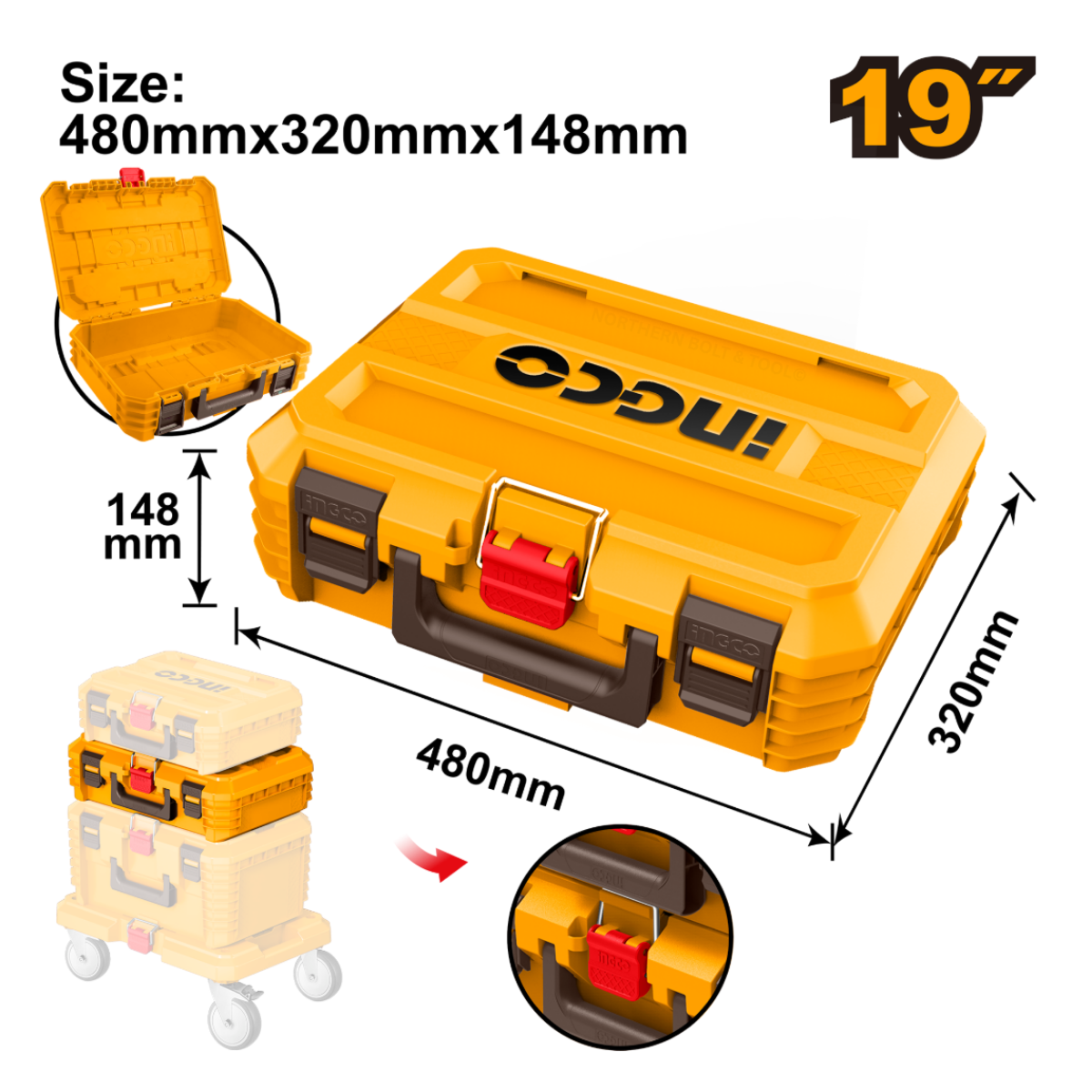 Ingco Stackable Tool Box 19" with Plastic Clasp