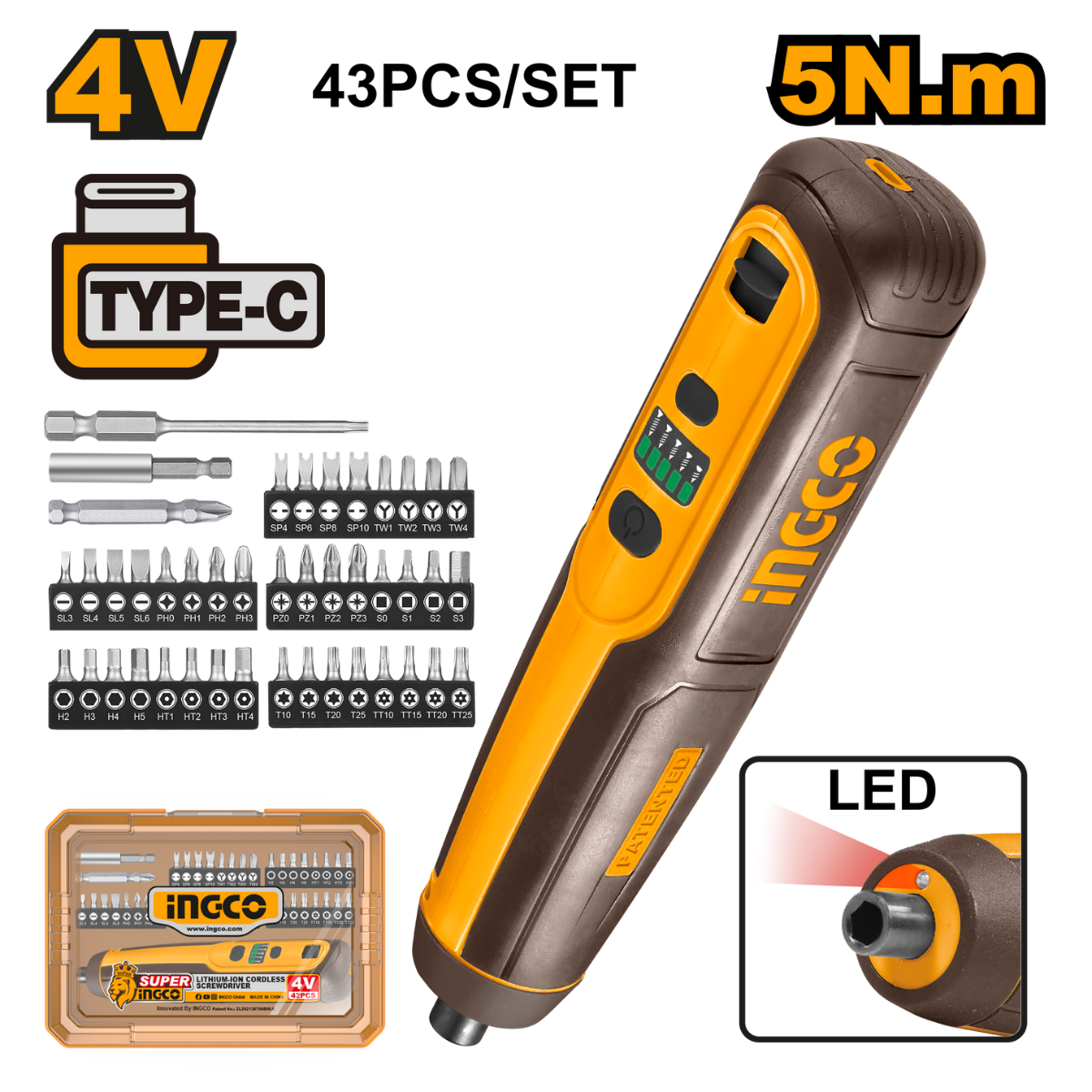 Ingco Cordless Screwdriver 5Nm 4V CSDLI04062
