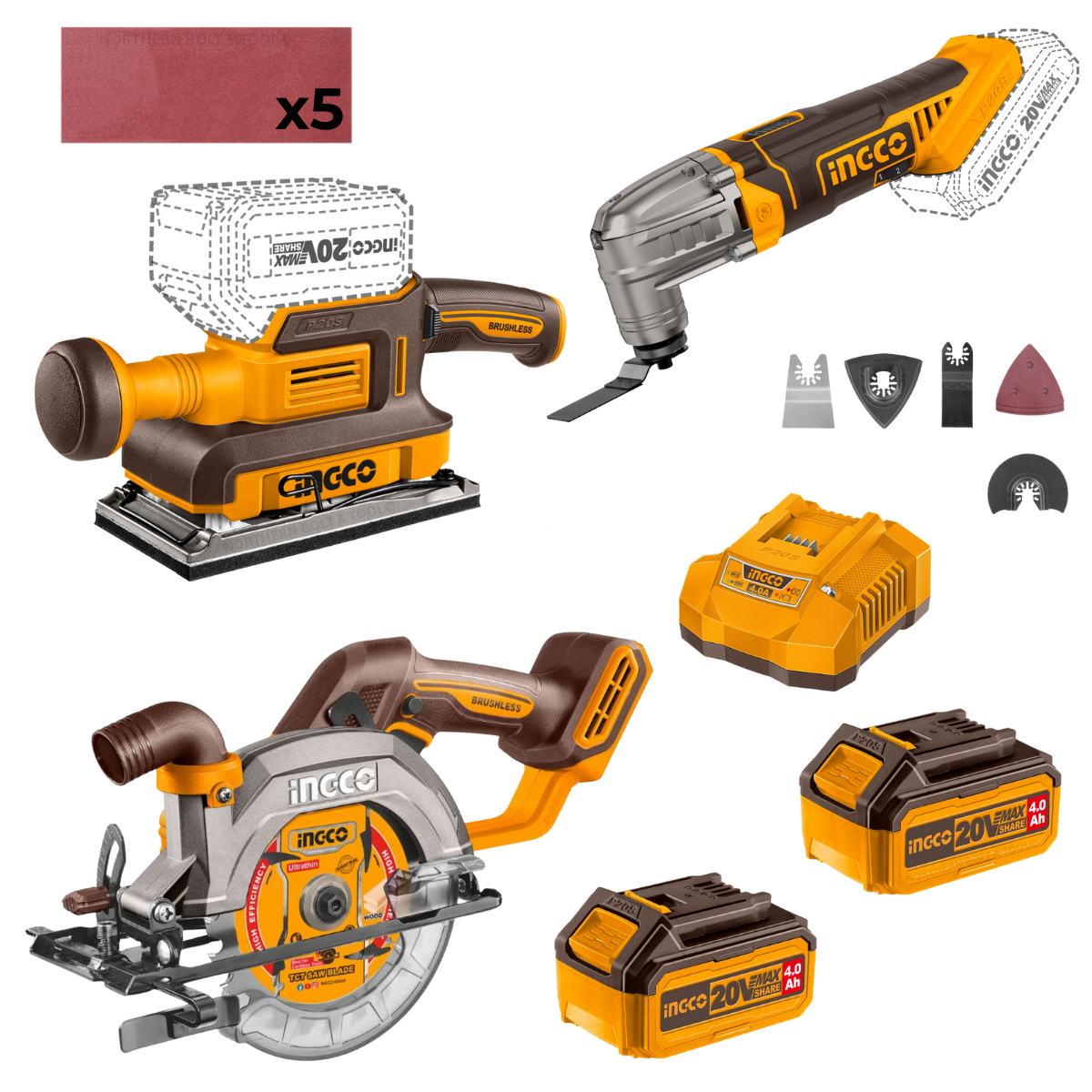 Ingco Circular Saw / Sander / Multitool Cordless Combo Kit COSLl250781