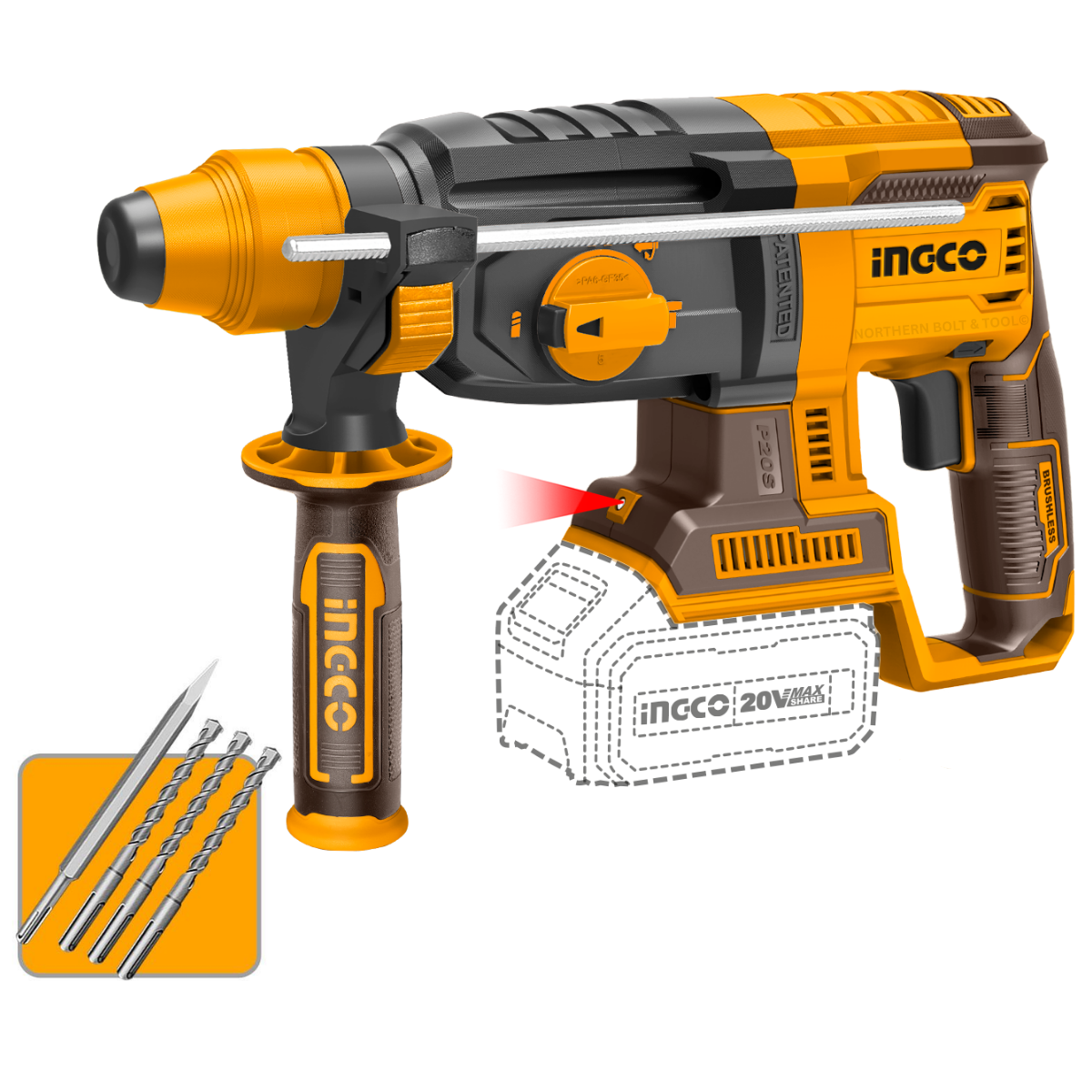 Ingco Cordless Rotary Hammer Drill 26mm - Tool Only CRHLl20268
