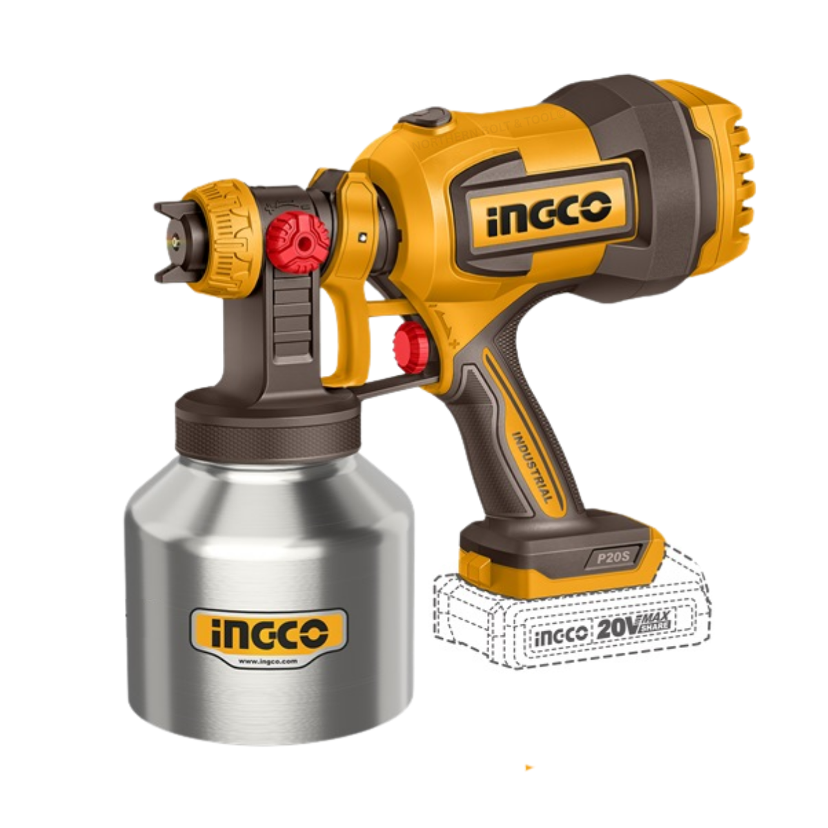 Ingco Cordless Spray Gun With 800ML Aluminium Tank 20V (Tool only) CSGLI20041