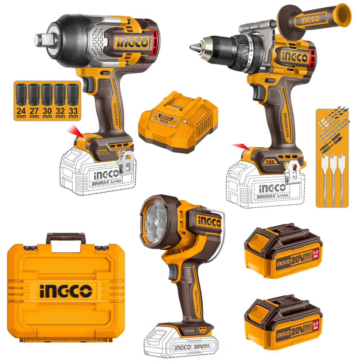  Ingco / NBT Limited Edition Ultimate 3Pcs Cordless Combo Kit COSLI250882