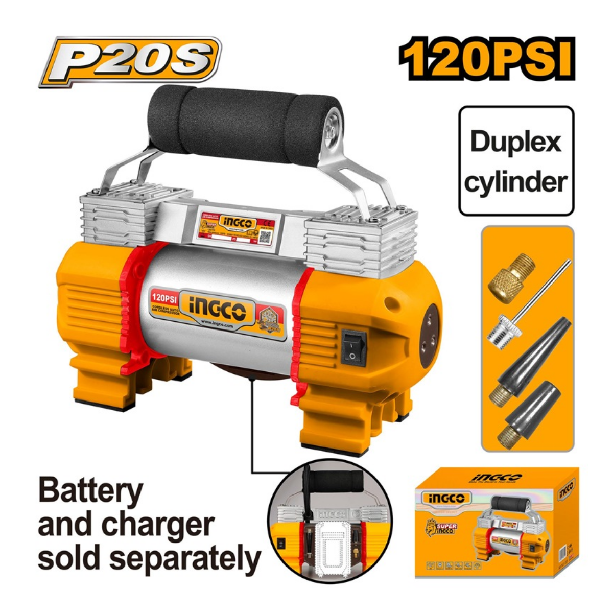 Ingco Cordless Auto Air Compressor 120PSI 20V (Tool only) CACLI2026