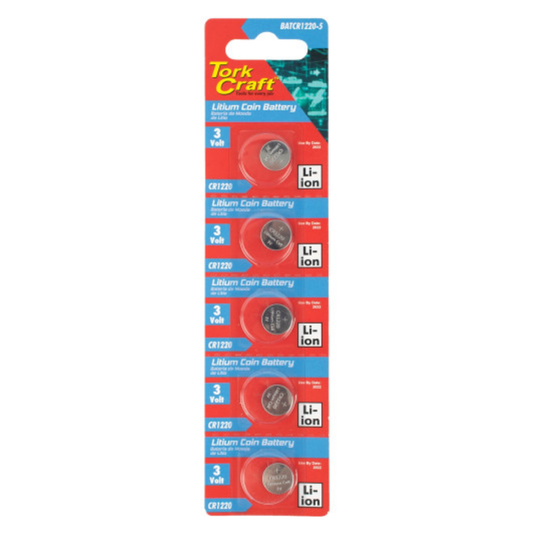 Tork Craft CR1220 3V LITHIUM COIN BATTERY X5 PACK (MOQ 20) BATCR1220-5