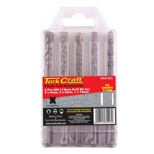 Tork Craft Sds 110Mm  Drill Bit Set 5Pc 2 X6Mm, 2 X 8Mm, 1X10Mm NR07305