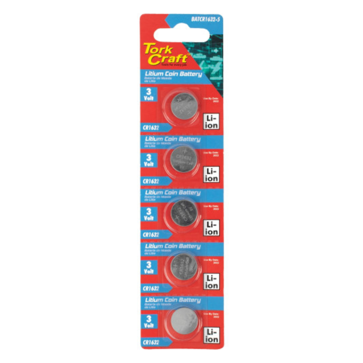 Tork Craft CR1632 3V LITHIUM COIN BATTERY X5 PACK (MOQ 20) BATCR1632-5